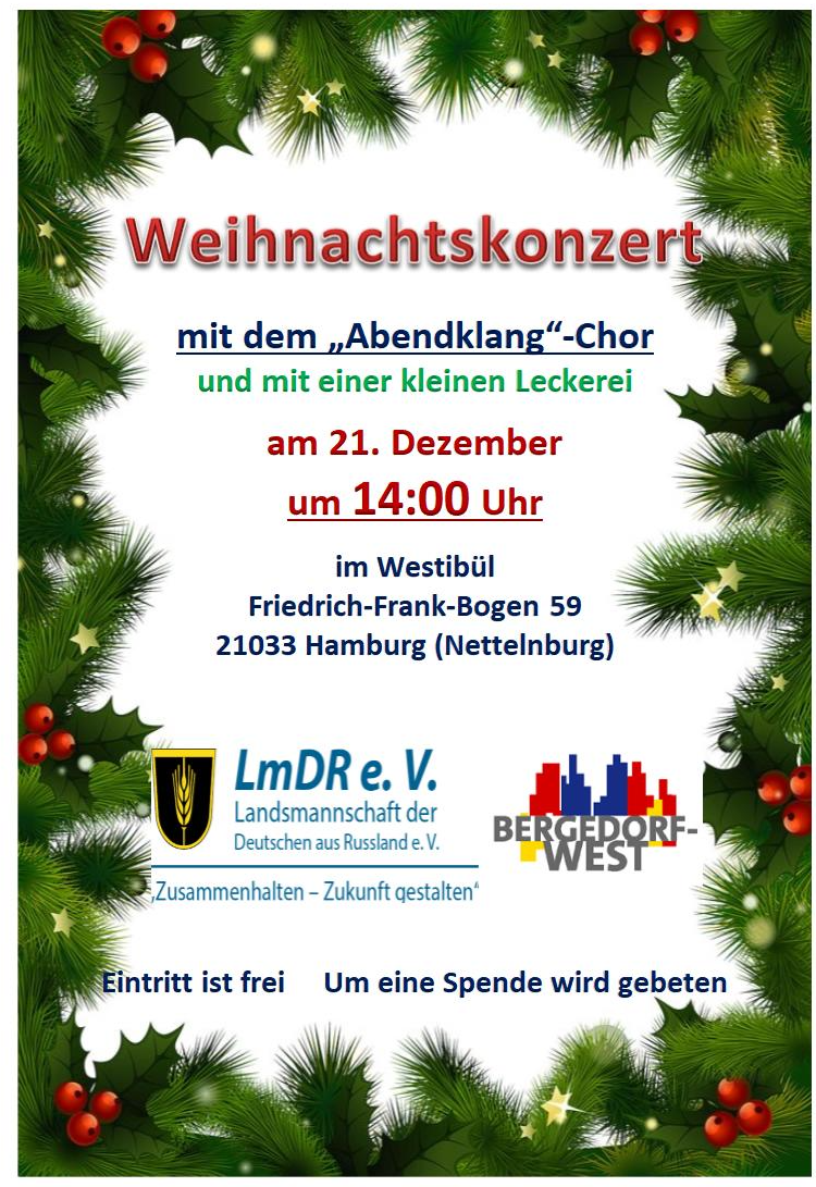 Weihnachtskonzert am 21. Dezember